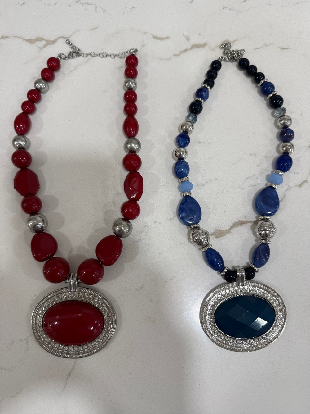 2 Statement Necklace Bundle in Red and Blue